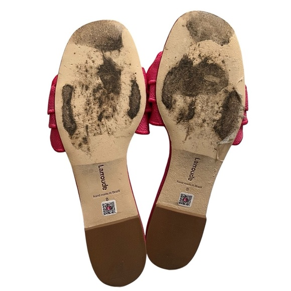 Larroudé Ivy Ruffle Flat Mule Pink Raffia Size 8 - Picture 11 of 12